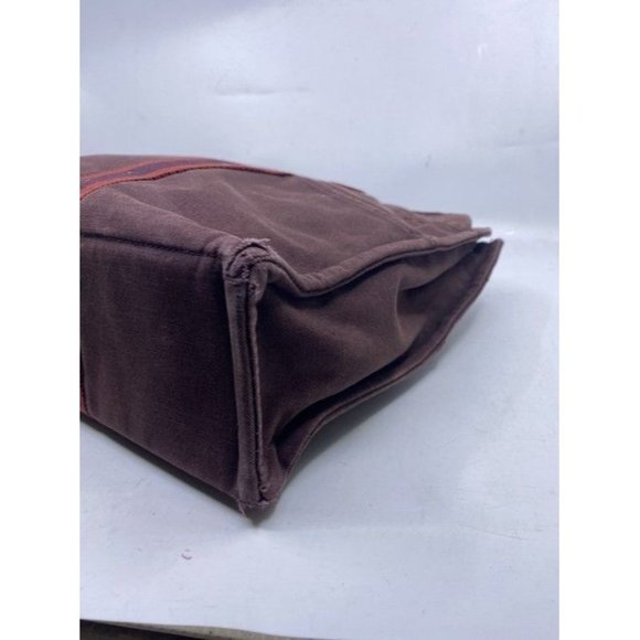 Hermes Toile Fourre Tout Mm Burgundy Fabric Tote - Picture 2 of 10